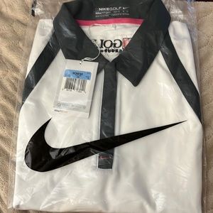 Womens Nike golf shirt. New with tags. White with black accents. Size medium.